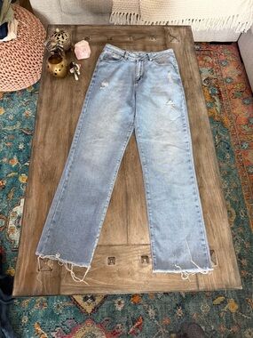 Navissi Light Blue Distressed Straight-Leg Jeans
